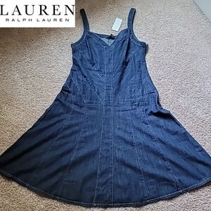 NWT Lauren Ralph Lauren denim sleeveless fit and flare denim midi dress, size 10